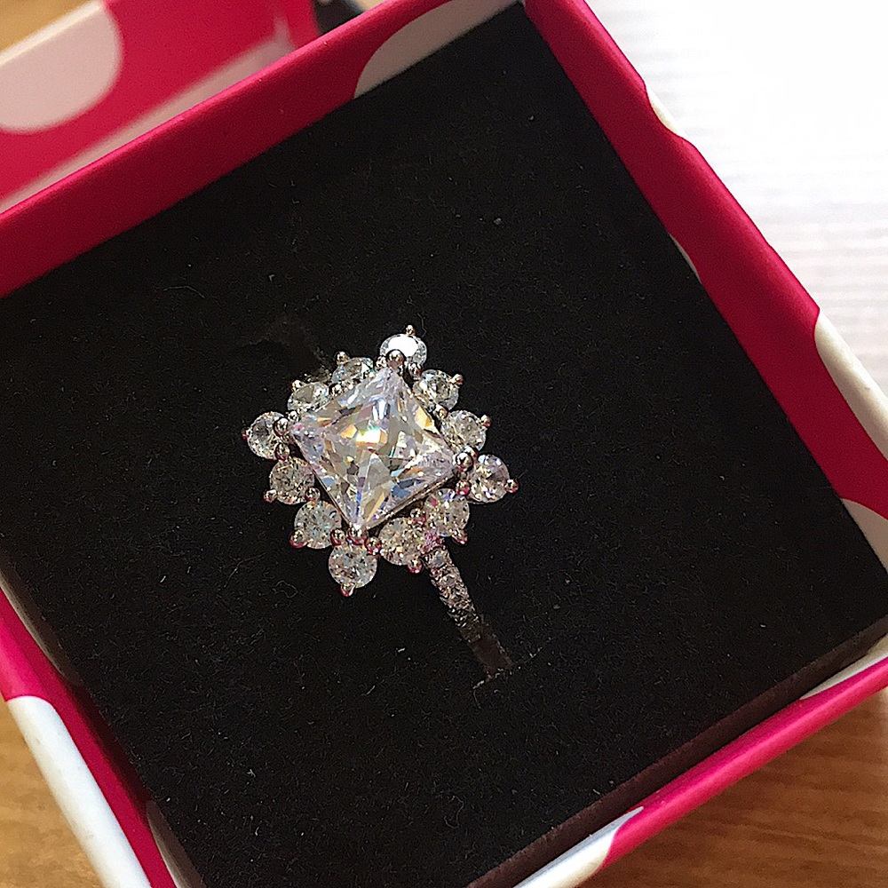 Sterling Silver Ring 925 Princess Swarovski size 7